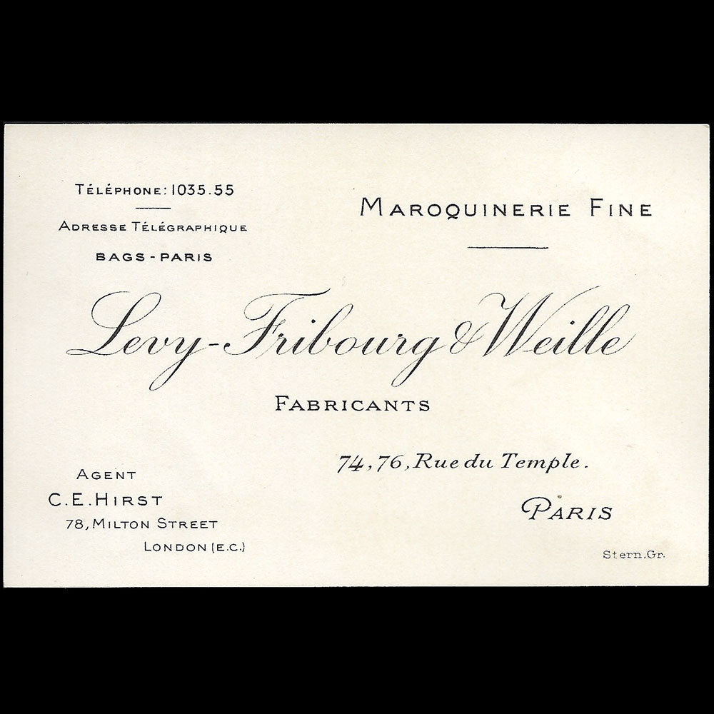 Levy Fribourg & Weille - Carte de la maison de maroquinerie fine (circa 1910s)