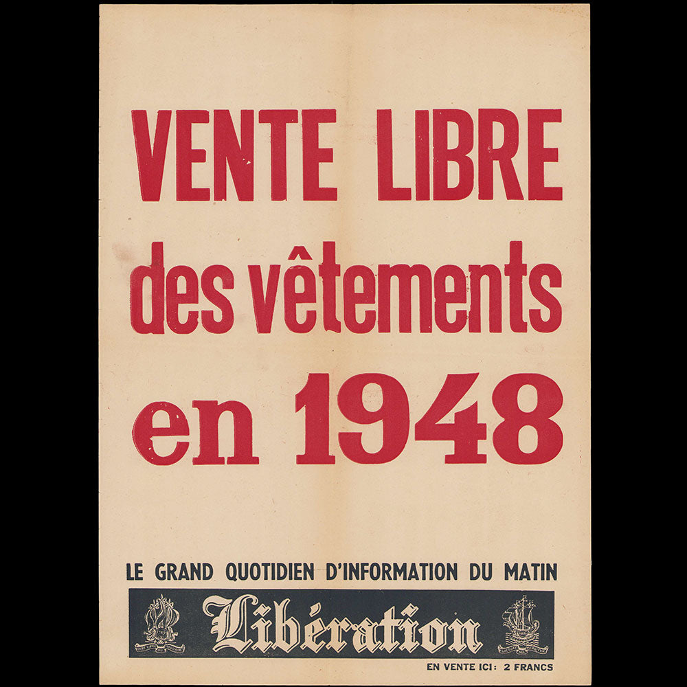 WW2 - Vente libre des vêtements en 1948, affiche de Libération (1947)