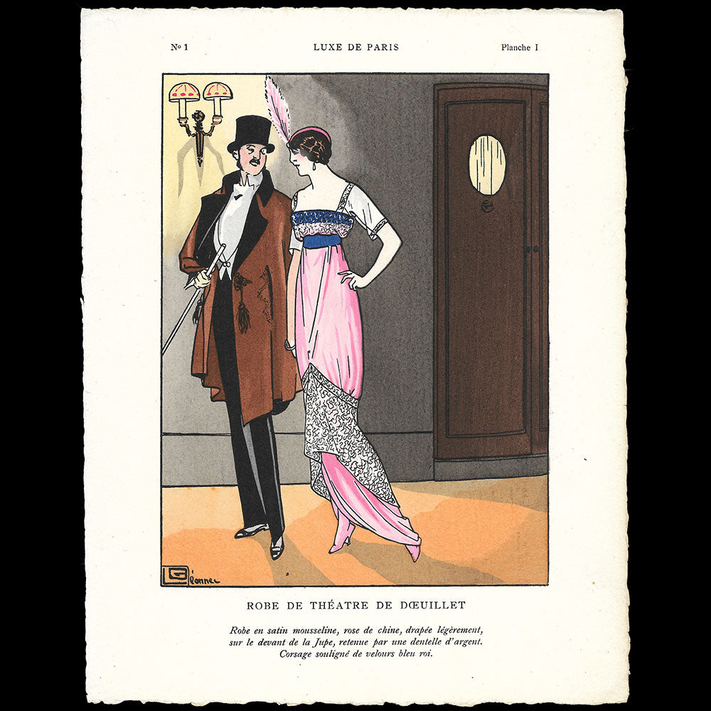 Luxe de Paris n°1 (avril 1913) - Planche I, Robe de Théâtre de Doeuillet, par Léonnec
