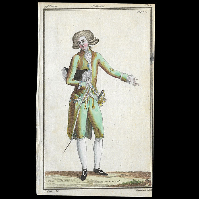 Magasin des Modes Nouvelles Françaises et Anglaises, 27ème cahier, planche 2 - Homme en habit habillé (1787)