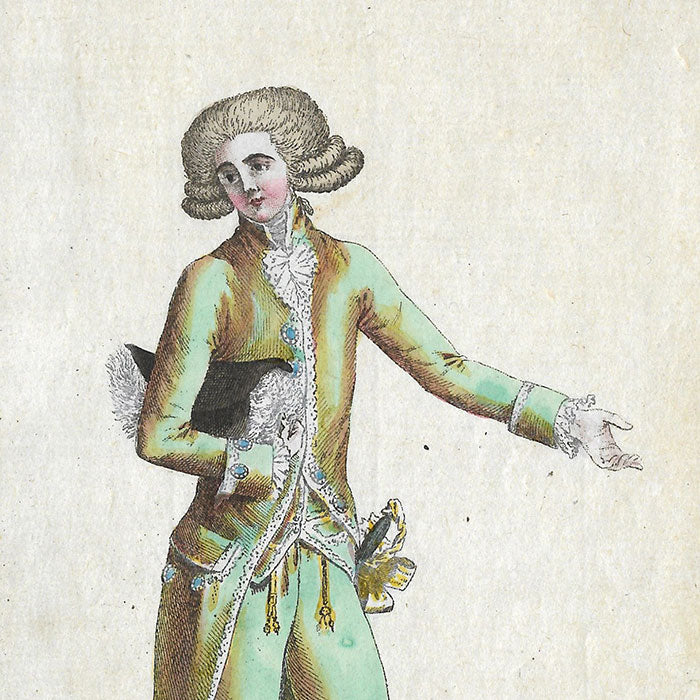 Magasin des Modes Nouvelles Françaises et Anglaises, 27ème cahier, planche 2 - Homme en habit habillé (1787)