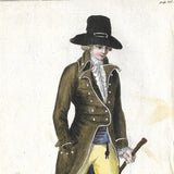 Magasin des Modes Nouvelles Françaises et Anglaises, 20ème cahier, planche 1 - Jeune anglais en habit à revers (1787)