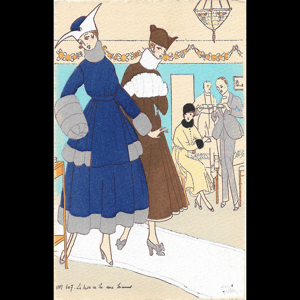 Maggy Monier - 5 à 7. La tasse de thé avec les amis, carte de l'éditeur Lapina (1910s)