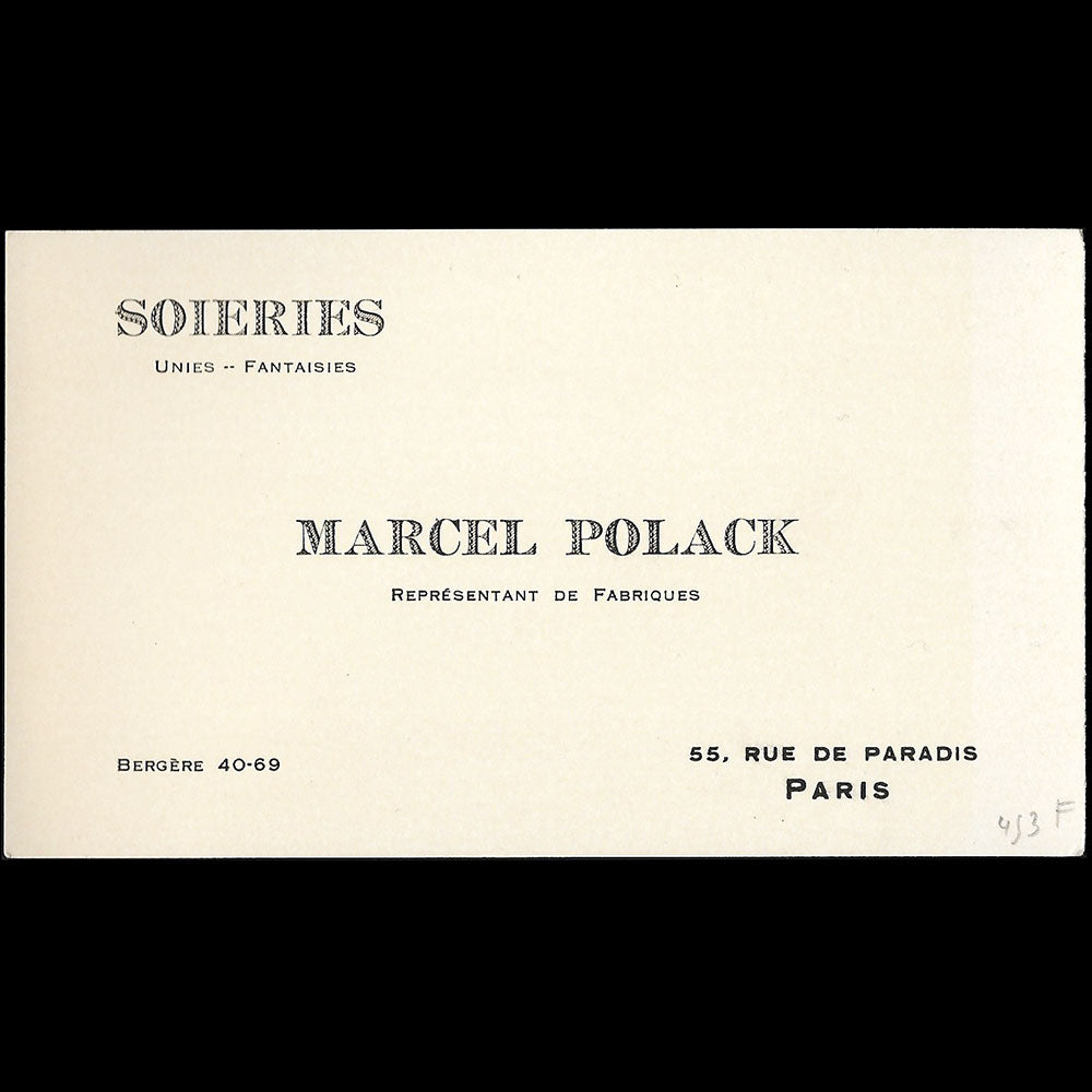 Marcel Polack - Carte d'un représentant de fabriques de soieries (circa 1920s)