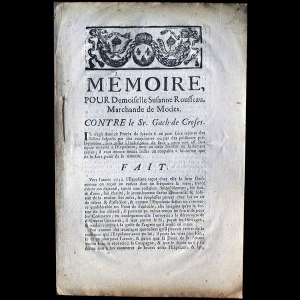 Marchande de Modes - Mémoire juridique, affaire Susanne Rousseau / Gach de Croses (1767)