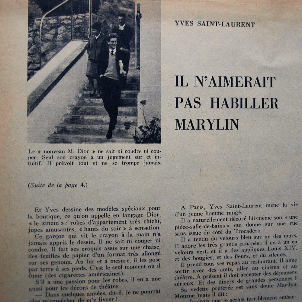 Marie-Claire (1er semestre 1958) - "Yves Saint-Laurent, 21 ans, jouera sur une collection son avenir et la maison Dior"