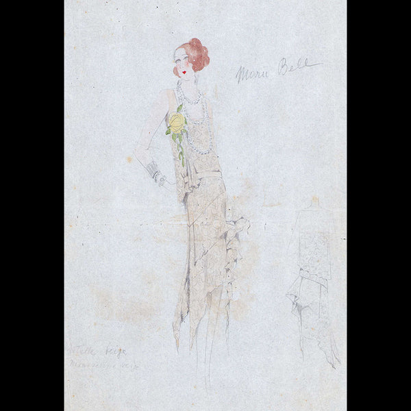 Dessin d'une robe pour Marie Bell (circa 1925-1930)