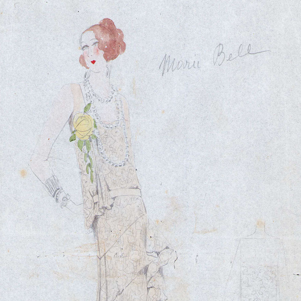 Fashion drawing of evening dress from a Paris Couture House (c. 1925-1930)