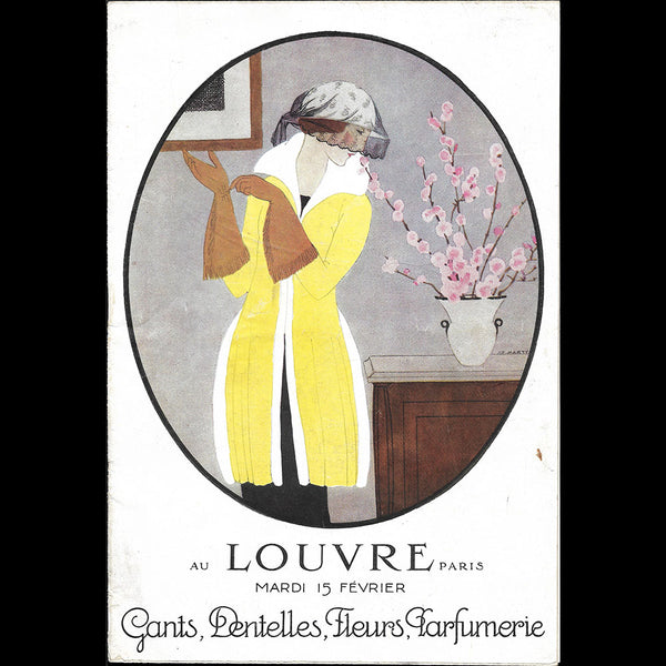Au Louvre - Catalogue Gants, Dentelles, Fleurs Parfumerie, couverture de Marty (1921)