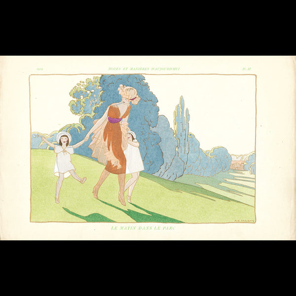André Marty - Le Matin dans le parc, planche de Modes et Manières d'Aujourd'hui (1919)