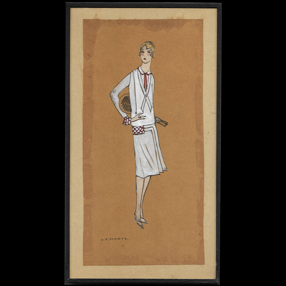 André Edouard Marty - Dessin d'une Joueuse de Tennis (circa 1920s)