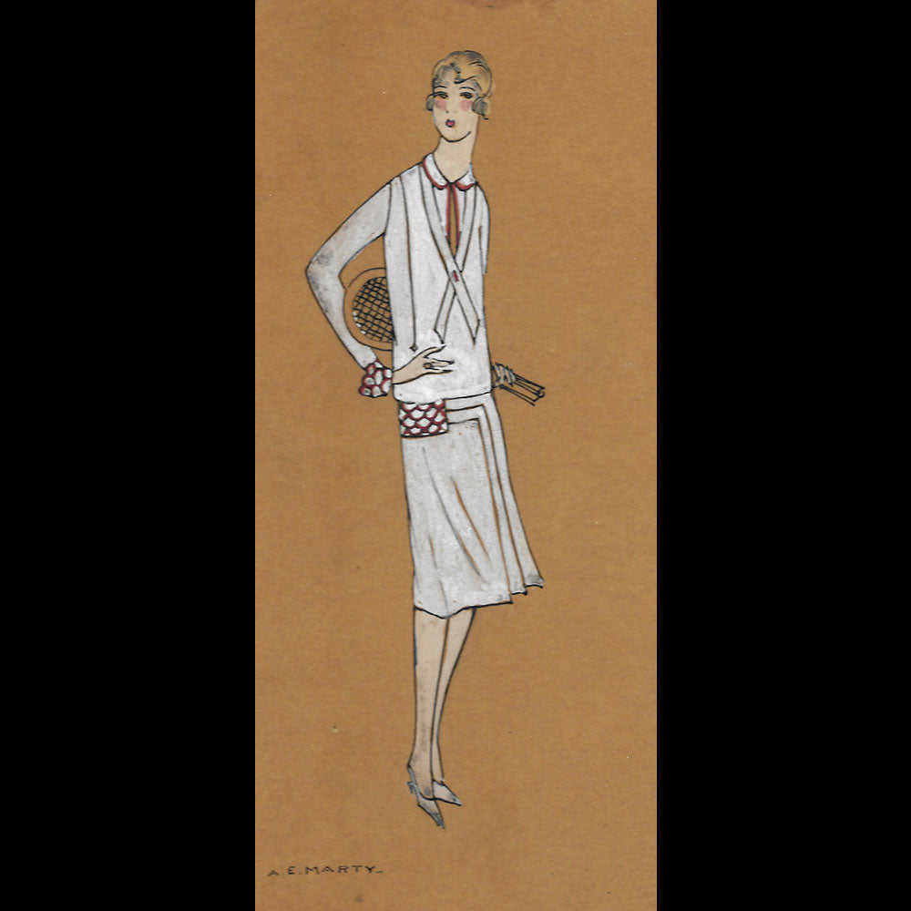 André Edouard Marty - Dessin d'une Joueuse de Tennis (circa 1920s)