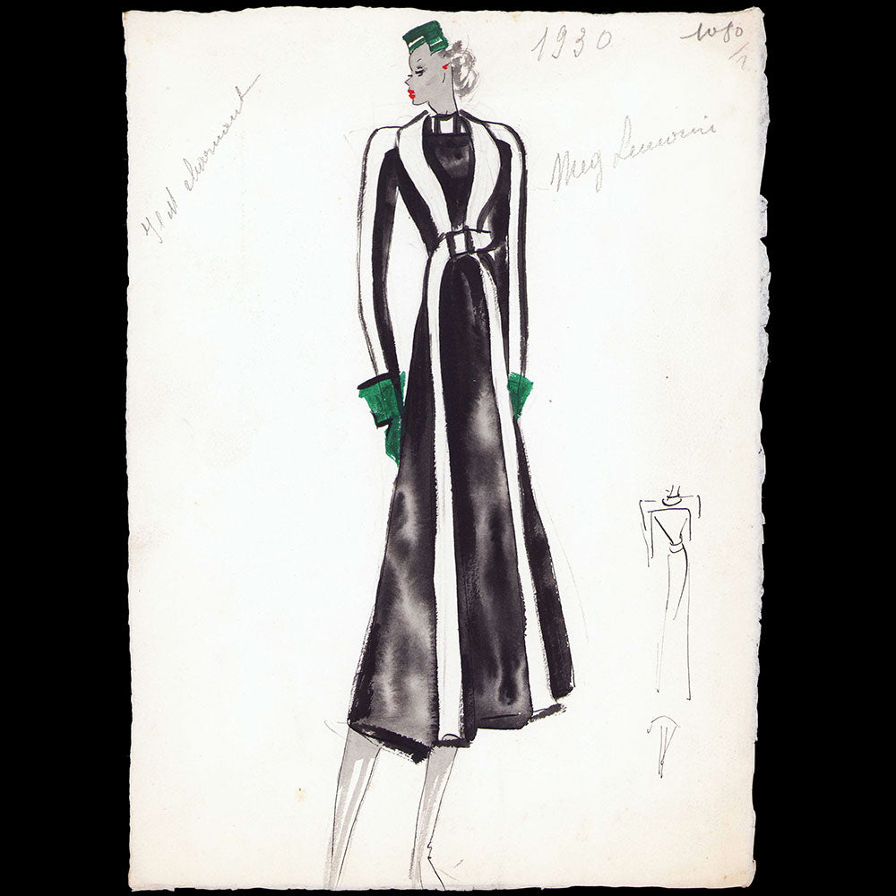 Fashion drawing of evening dress from a Paris Couture House (c. 1925-1930)