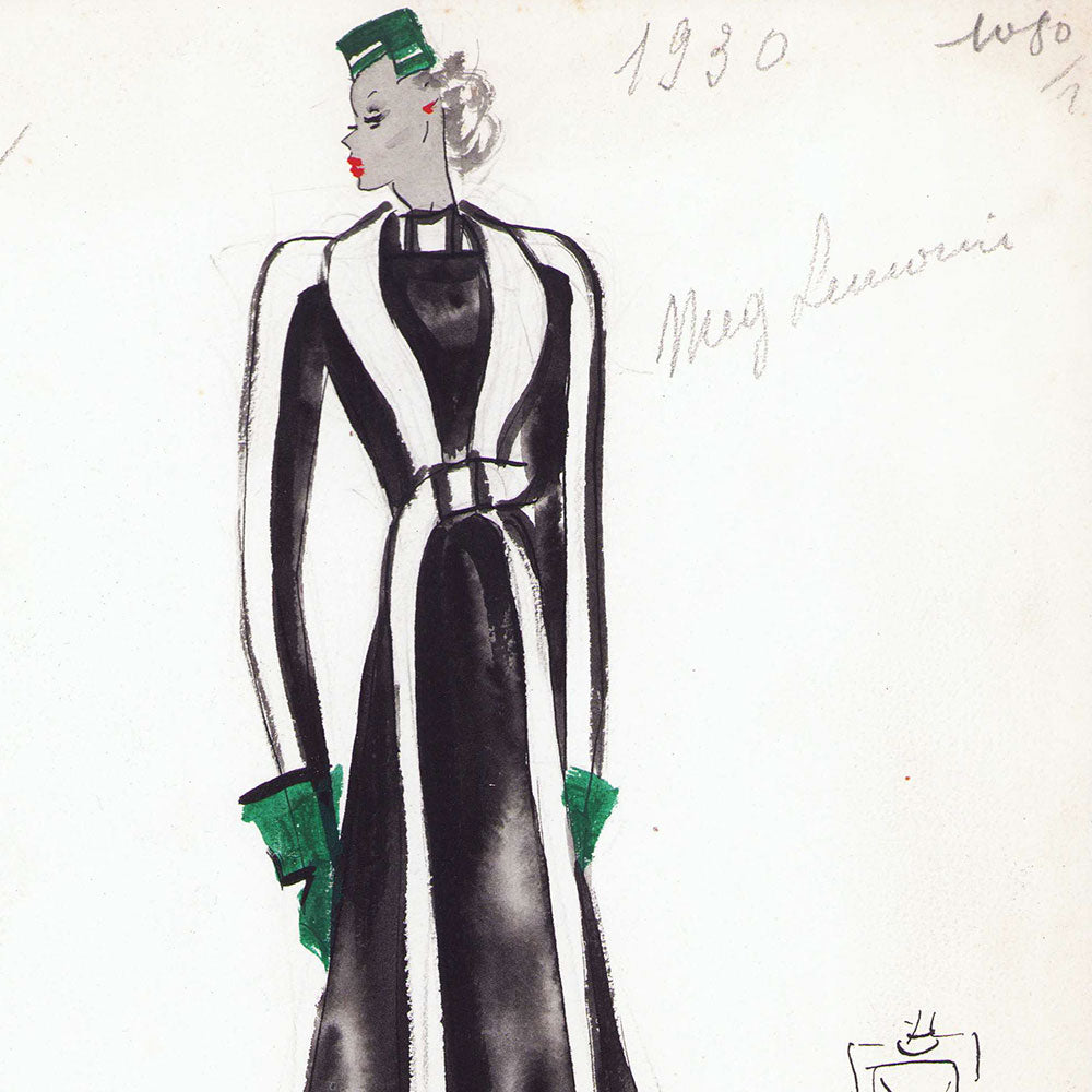 Fashion drawing of evening dress from a Paris Couture House (c. 1925-1930)