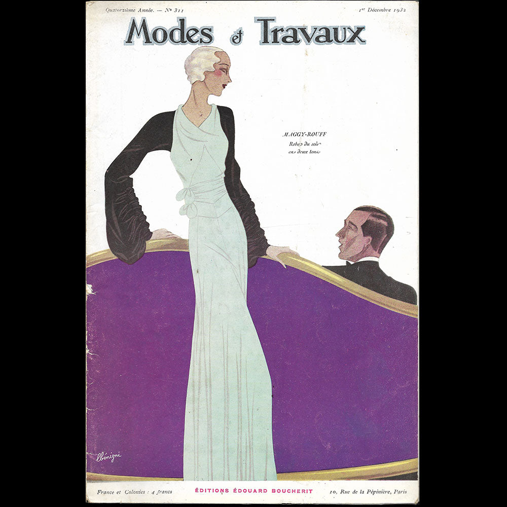 Modes et Travaux, 1er décembre 1932, couverture de Benigni d'un modèle de Maggy Rouff