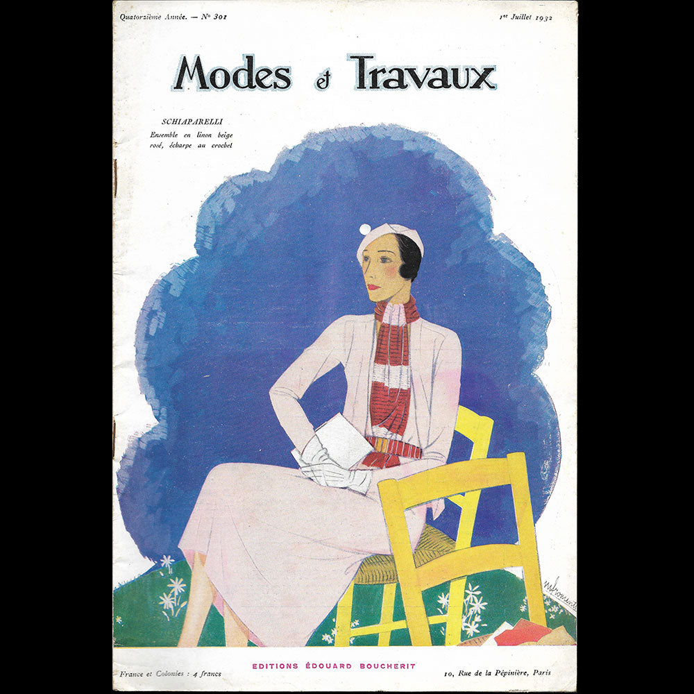 Modes et Travaux, 1er juillet 1932, couverture de Fromenti d'un modèle de Schiaparelli