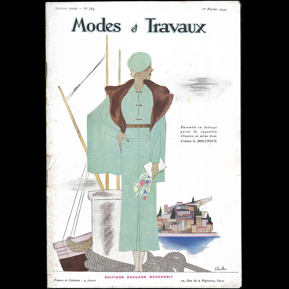 Modes et Travaux, 1er février 1934, couverture de Wecla d'un modèle de Molyneux