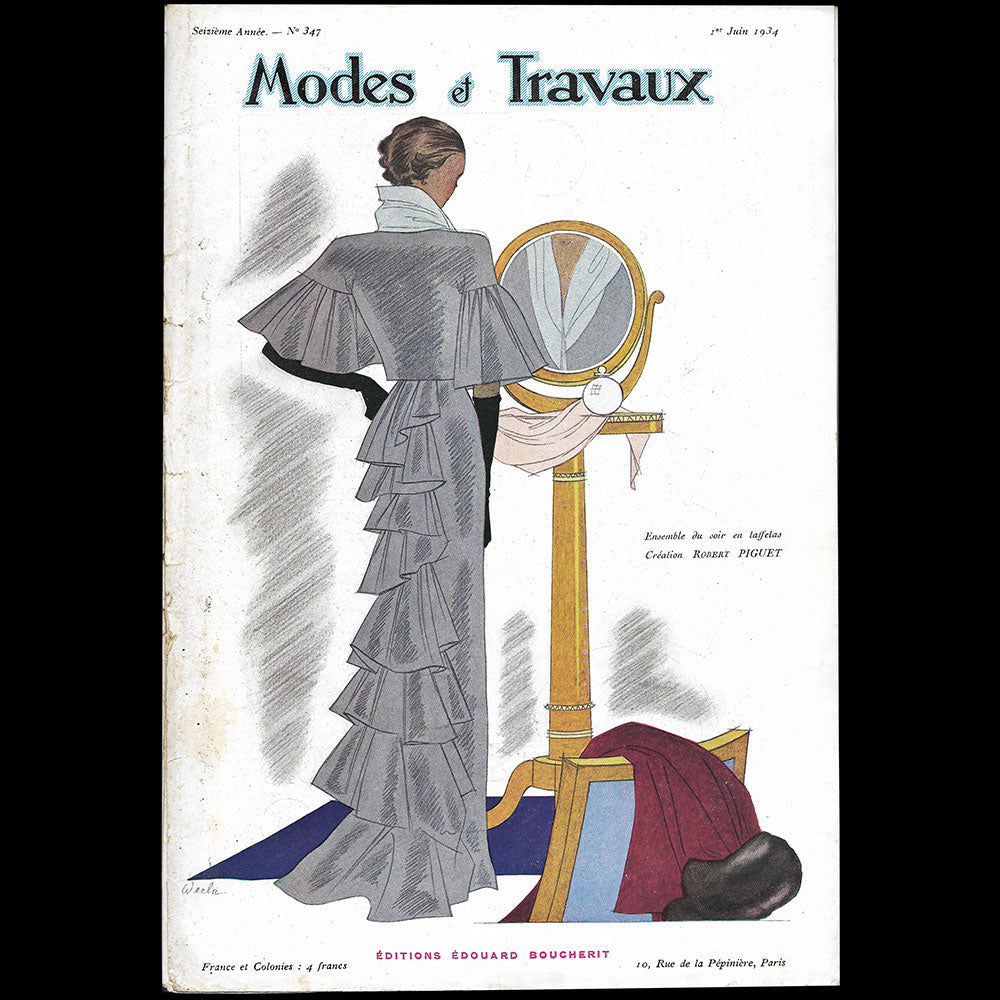 Modes et Travaux, 1er juin 1934, couverture de Wecla d'un modèle de Robert Piguet