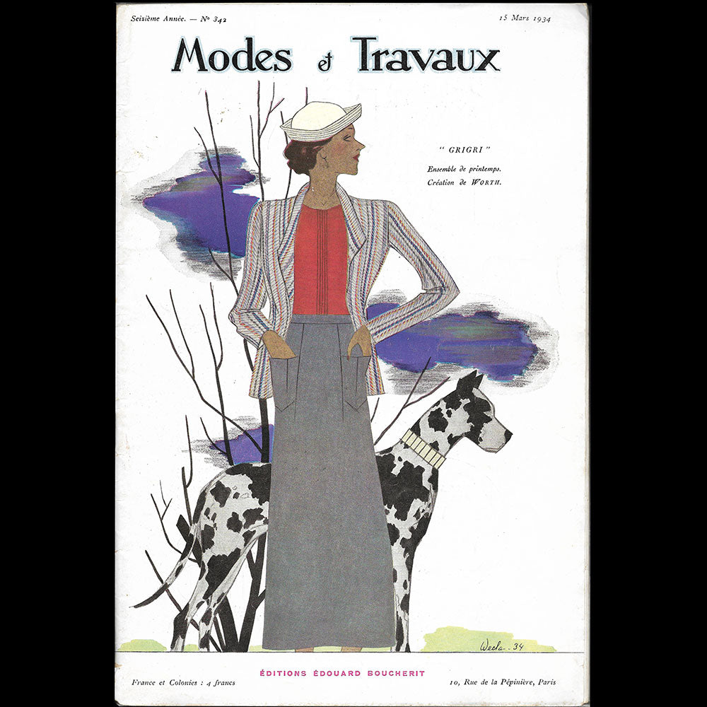 Modes et Travaux, 15 mars 1934, couverture de Wecla d'un modèle de Worth