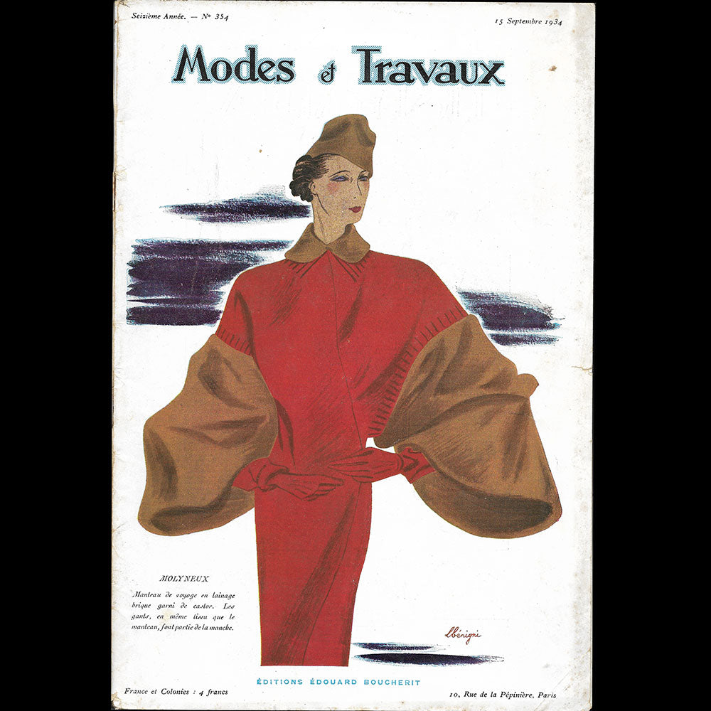 Modes et Travaux, 15 septembre 1934, couverture de Bénigni d'un modèle de Molyneux