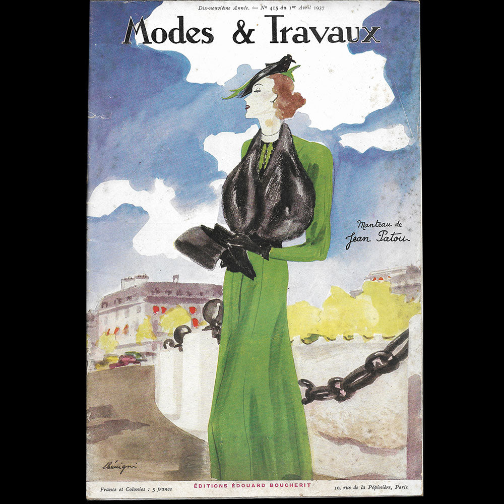 Modes et Travaux, 1er avril 1937, couverture de Bénigni d'un modèle de Jean Patou