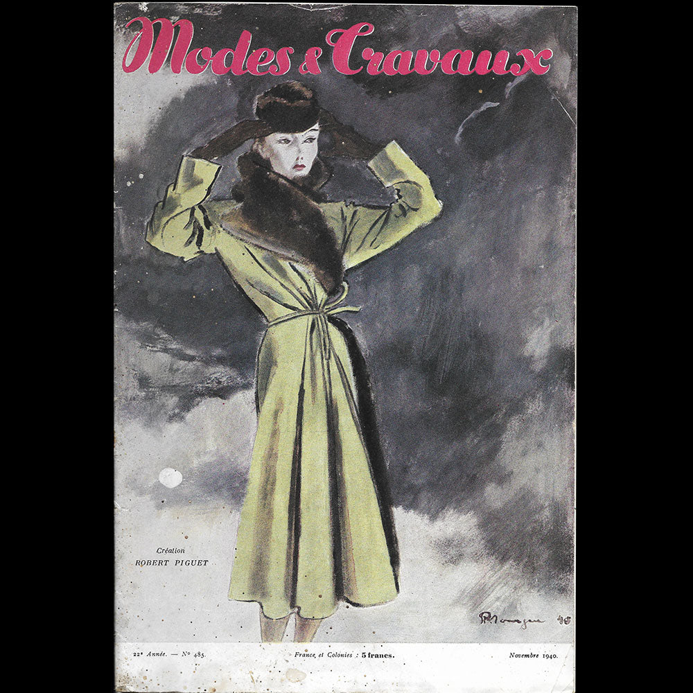 Modes et Travaux, novembre 1940, couverture de Pierre Mourgue d'un modèle de Robert Piguet