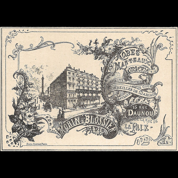 Morin & Blossier - Carte de la maison de couture, 15 rue Daunou à Paris (circa 1890)