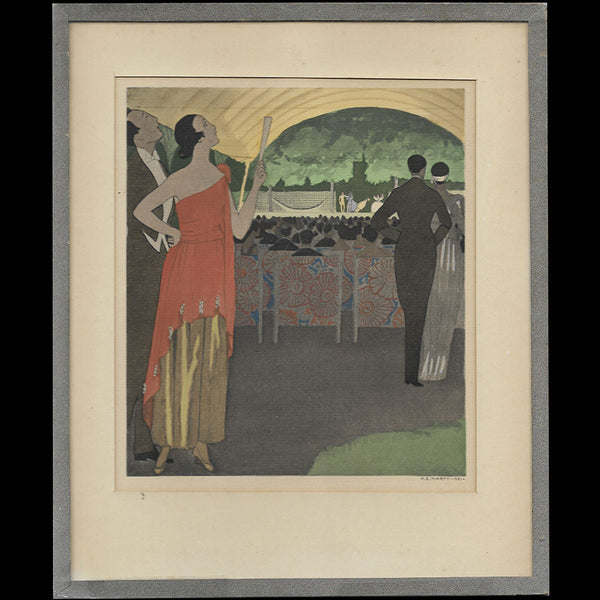 Gazette du Bon Ton - A l'Oasis ou La Voute pneumatique, robe du soir de Paul Poiret, planche d'André Marty (n°7, 1921)