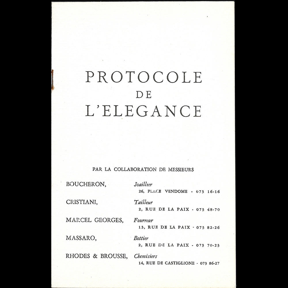 Mode masculine - Protocole de l'Elégance (circa 1950-1960s)
