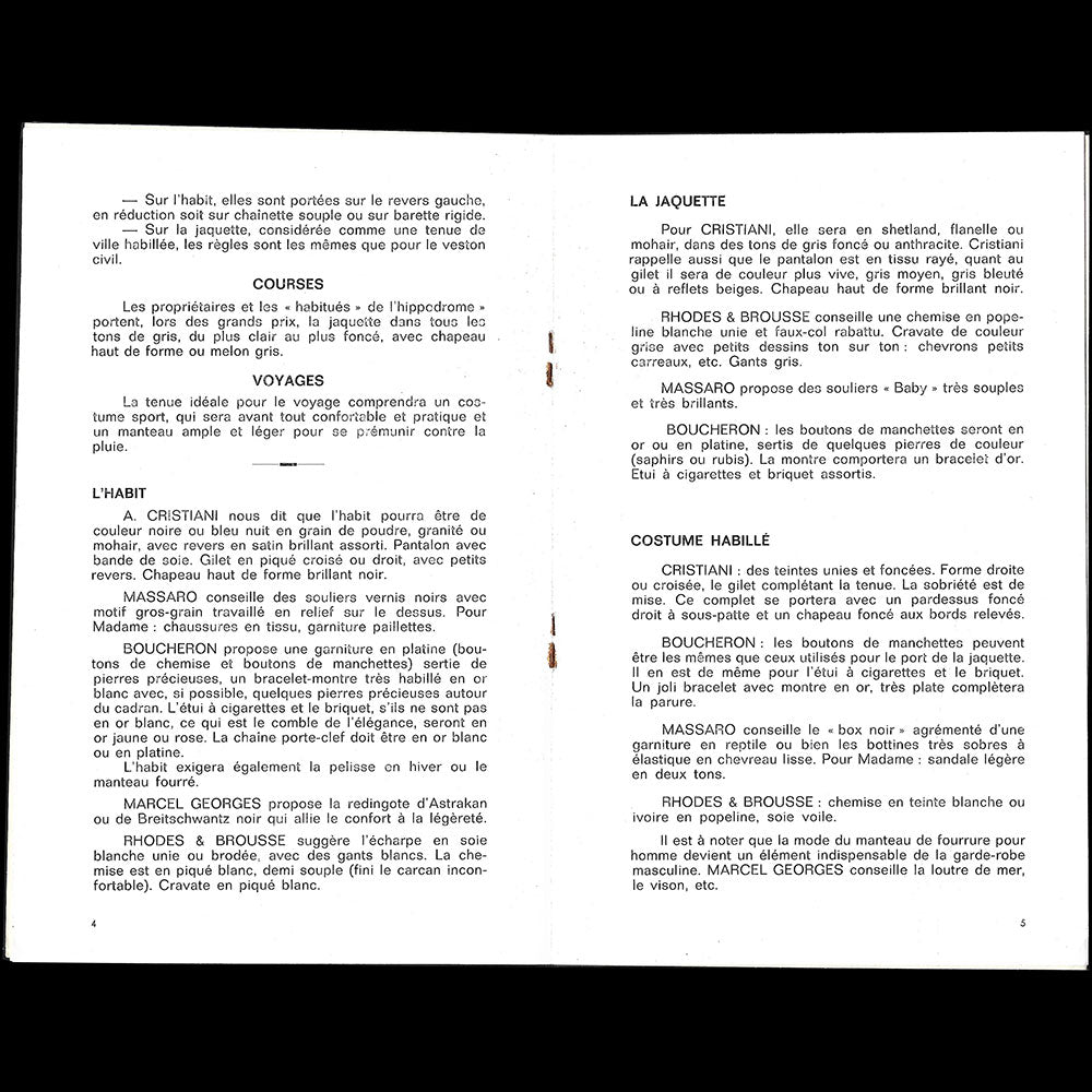 Mode masculine - Protocole de l'Elégance (circa 1950-1960s)