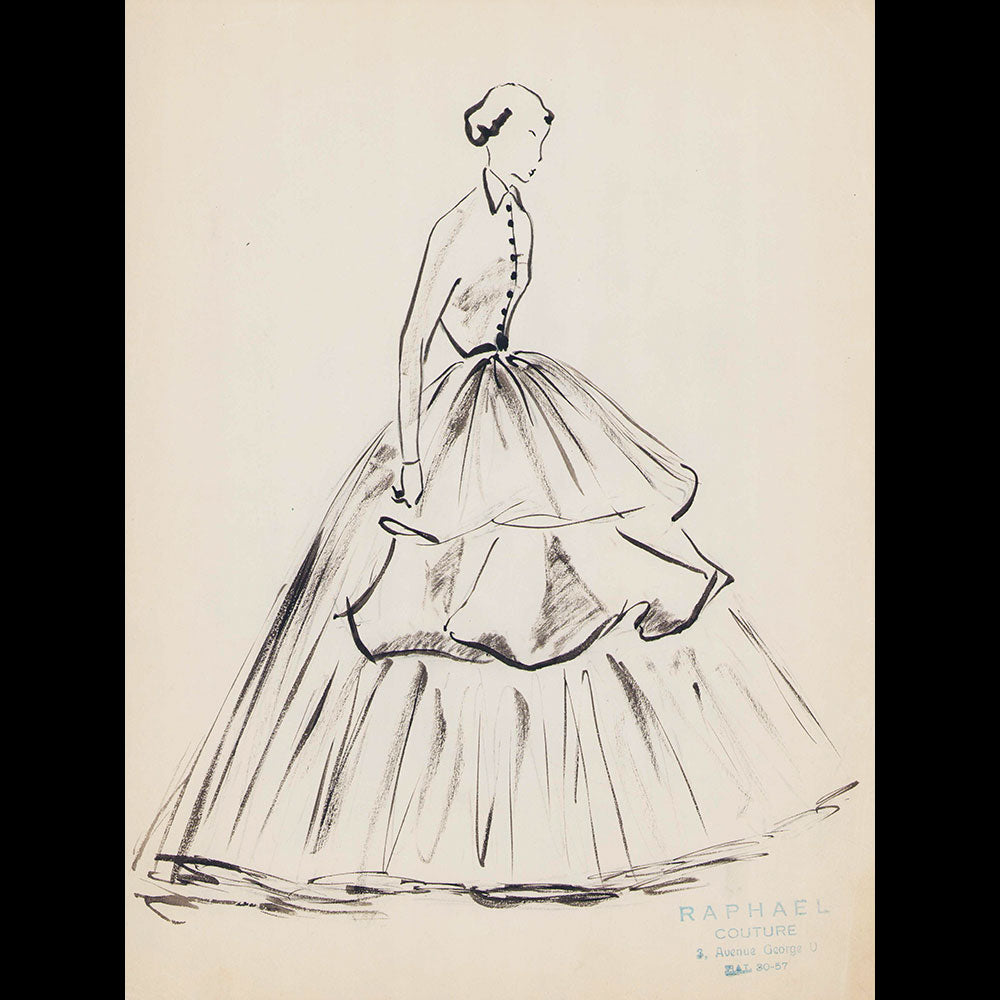 Raphael - Robe du soir, dessin de la maison de couture (circa 1940-1950s)