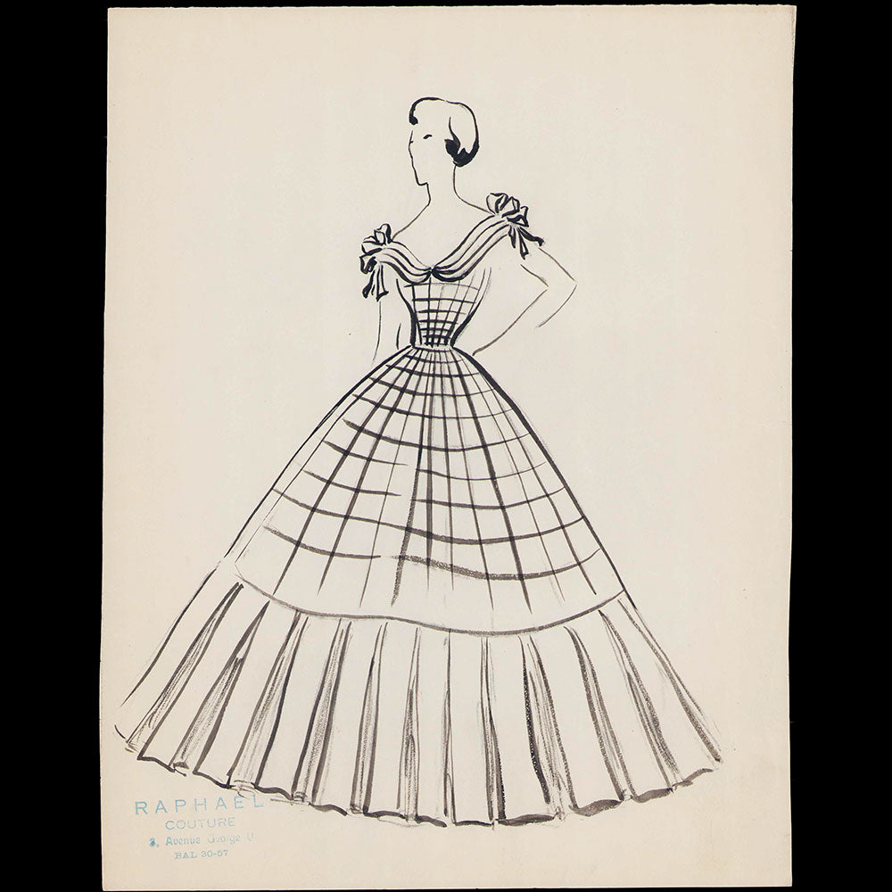 Raphael - Robe du soir, dessin de la maison de couture (circa 1940-1950s)