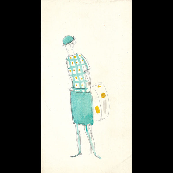 Ray Bret Koch - L'Elégante à la boîte de chapeau, dessin de costume (1920s)