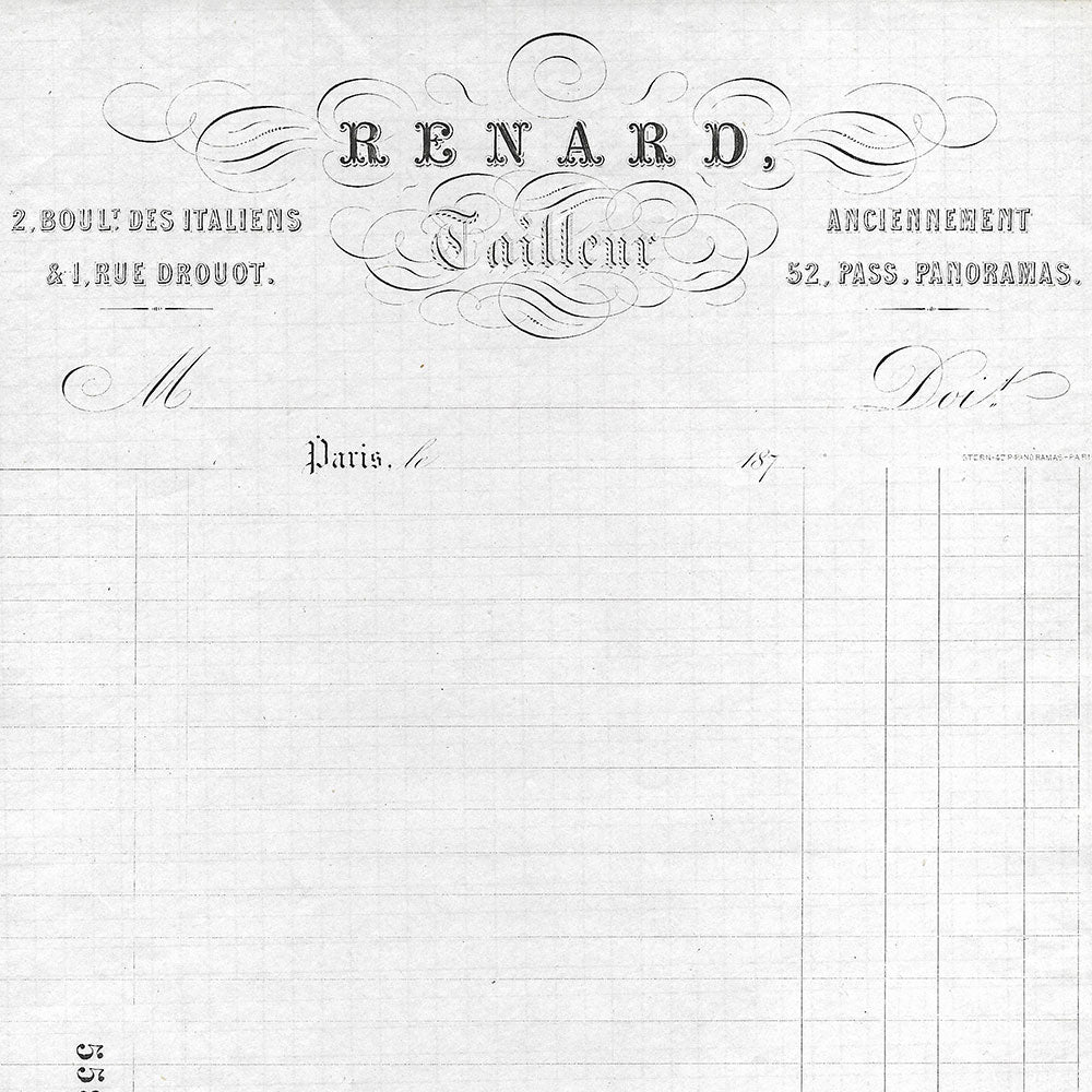 Renard - Facture du tailleur, 2 boulevard des Italiens à Paris (circa 1870)