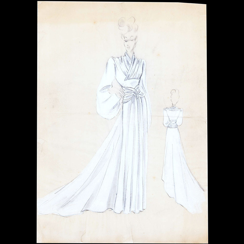 Fashion drawing of evening dress from a Paris Couture House (c. 1925-1930)