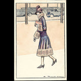 Auguste Roubille - Elégante des années 1920 en manteau bordé de fourrure (1920s)
