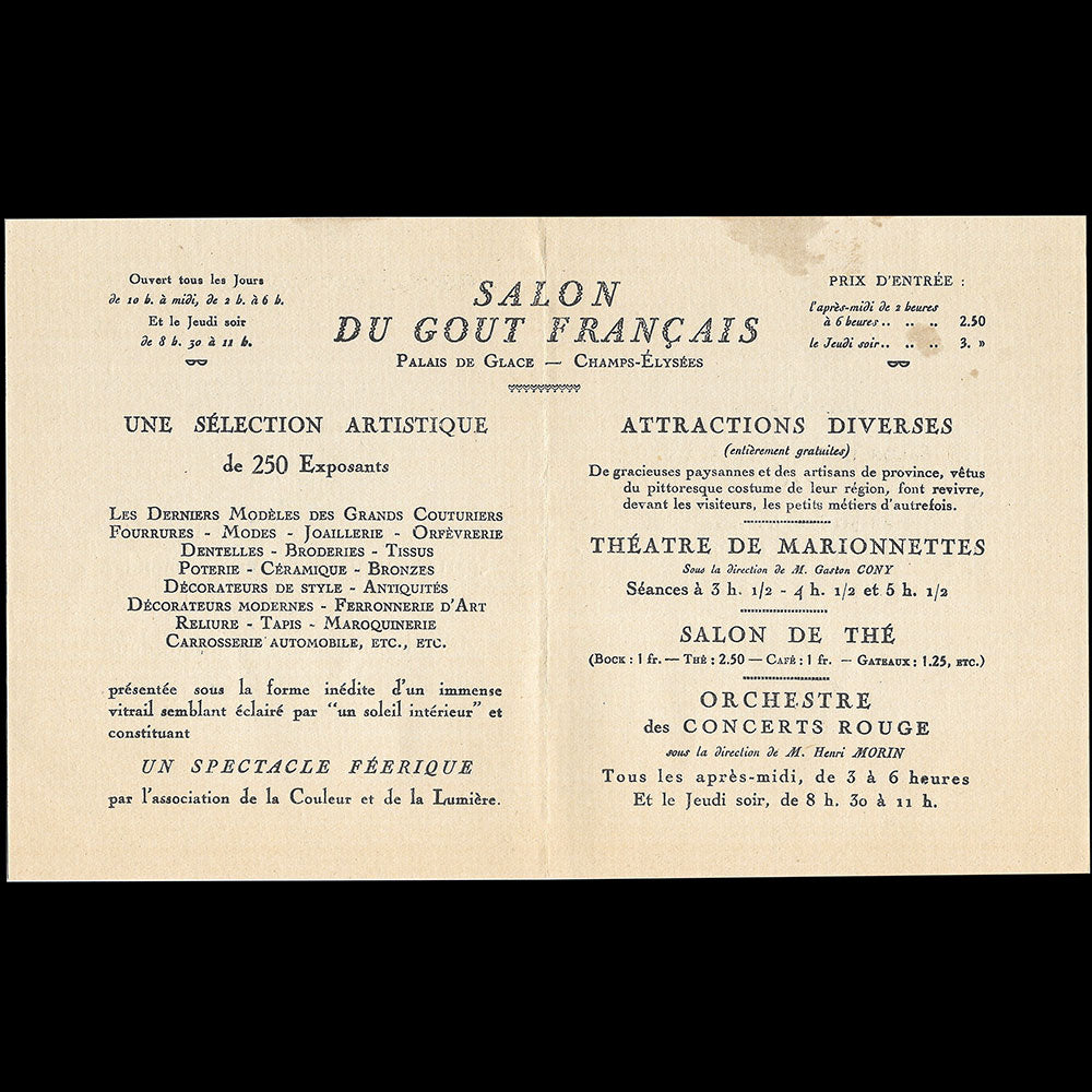 Salon du Goût Français - Invitation à la première édition au Palais des Glaces (1921)