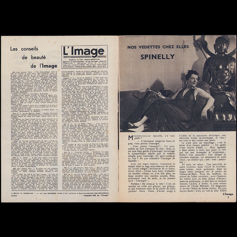 L'Image, mars 1934, Spinelly chez elle