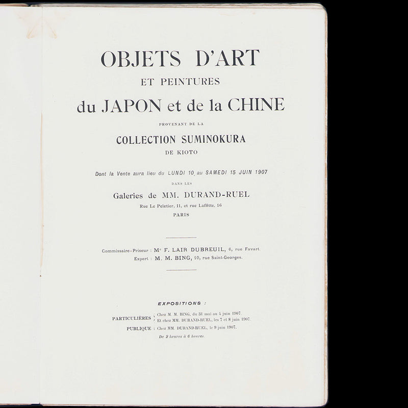 Objets d'art et peintures du Japon et de la Chine provenant de la collection Suminokura de Kioto (1907)
