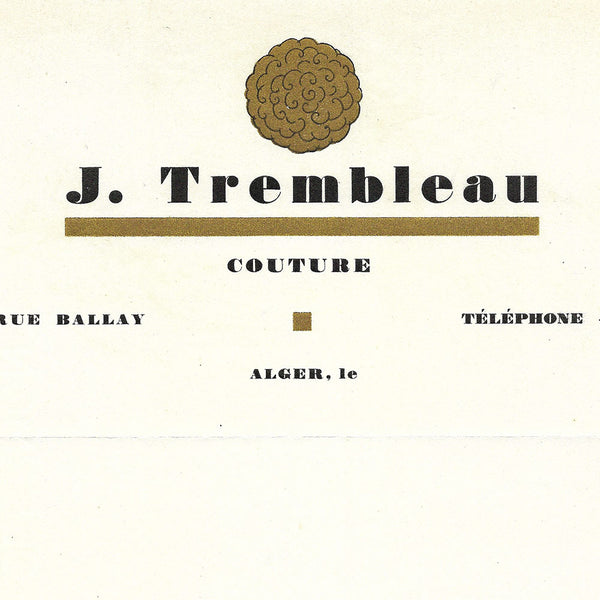 Trembleau - Papier à lettres de la maison de couture, 4 rue Ballay à Alger (cira 1925-1930)