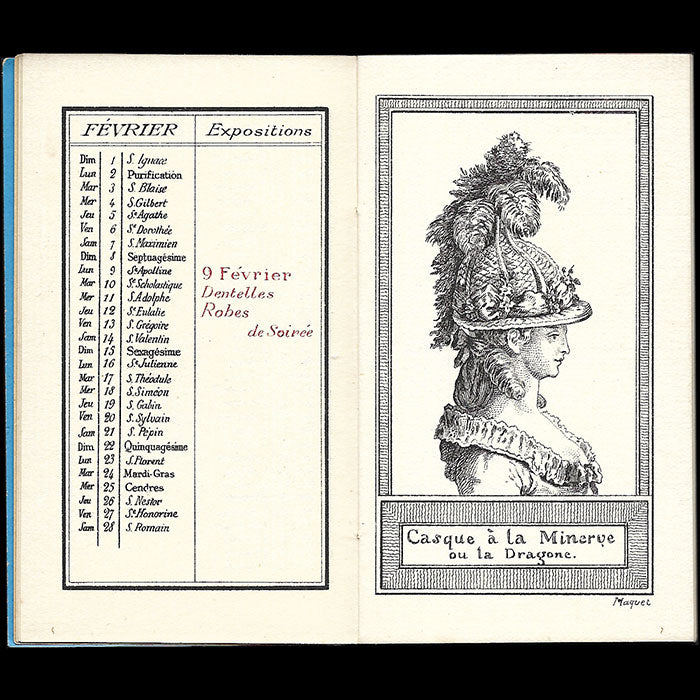 Aux Trois Quartiers - Calendrier des Modes pour l'année 1914, illustrée de coiffures du XVIIIème siècle