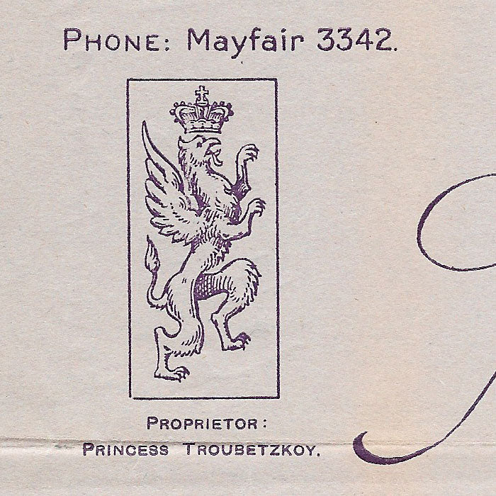 Marie-Pierre - Facture de la maison de couture de la Princesse Troubetzkoy, 19 Berkeley Street à Londres (1927)