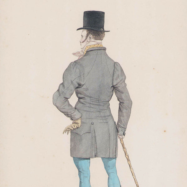 Incroyables et Merveilleuses, planche n°10, Incroyable au Chapeau à petits bords plats, par Horace Vernet (1811)