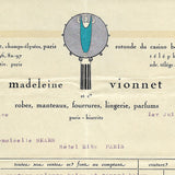 Vionnet - Facture, 50 avenue Montaigne à Paris (1er juin 1928)
