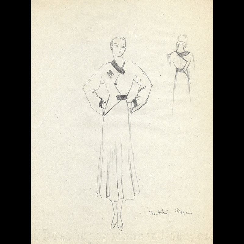 Vionnet - Dessin d'une robe par Berthe Chapin (circa 1930)