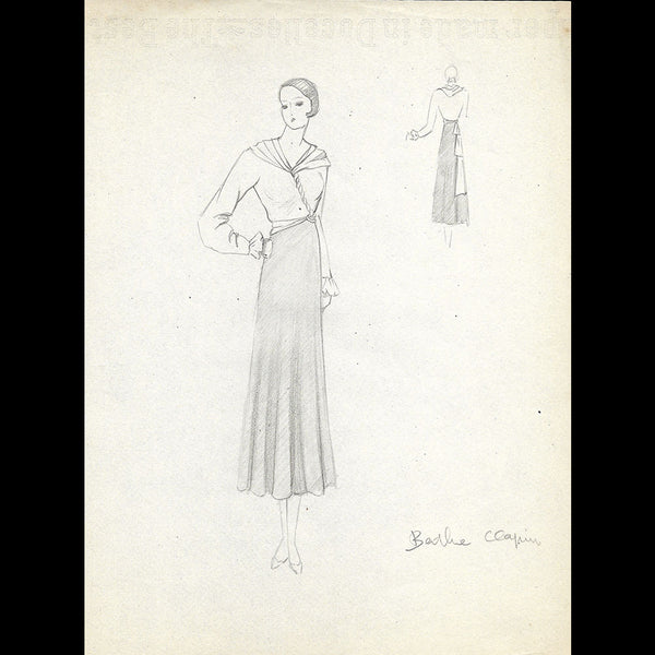 Vionnet - Dessin d'une robe par Berthe Chapin (circa 1930)