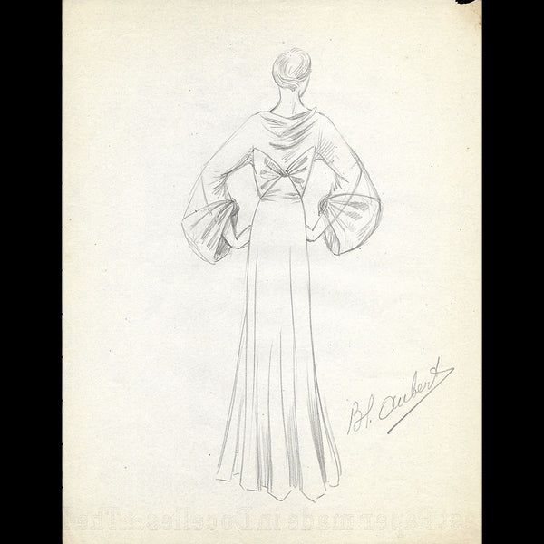 Vionnet - Dessin d'une robe par Blanche Aubert (circa 1930)