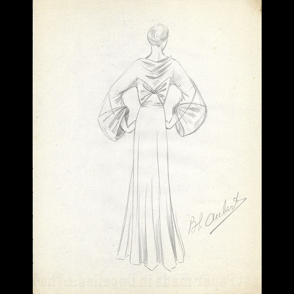 Vionnet - Dessin d'une robe par Blanche Aubert (circa 1930)