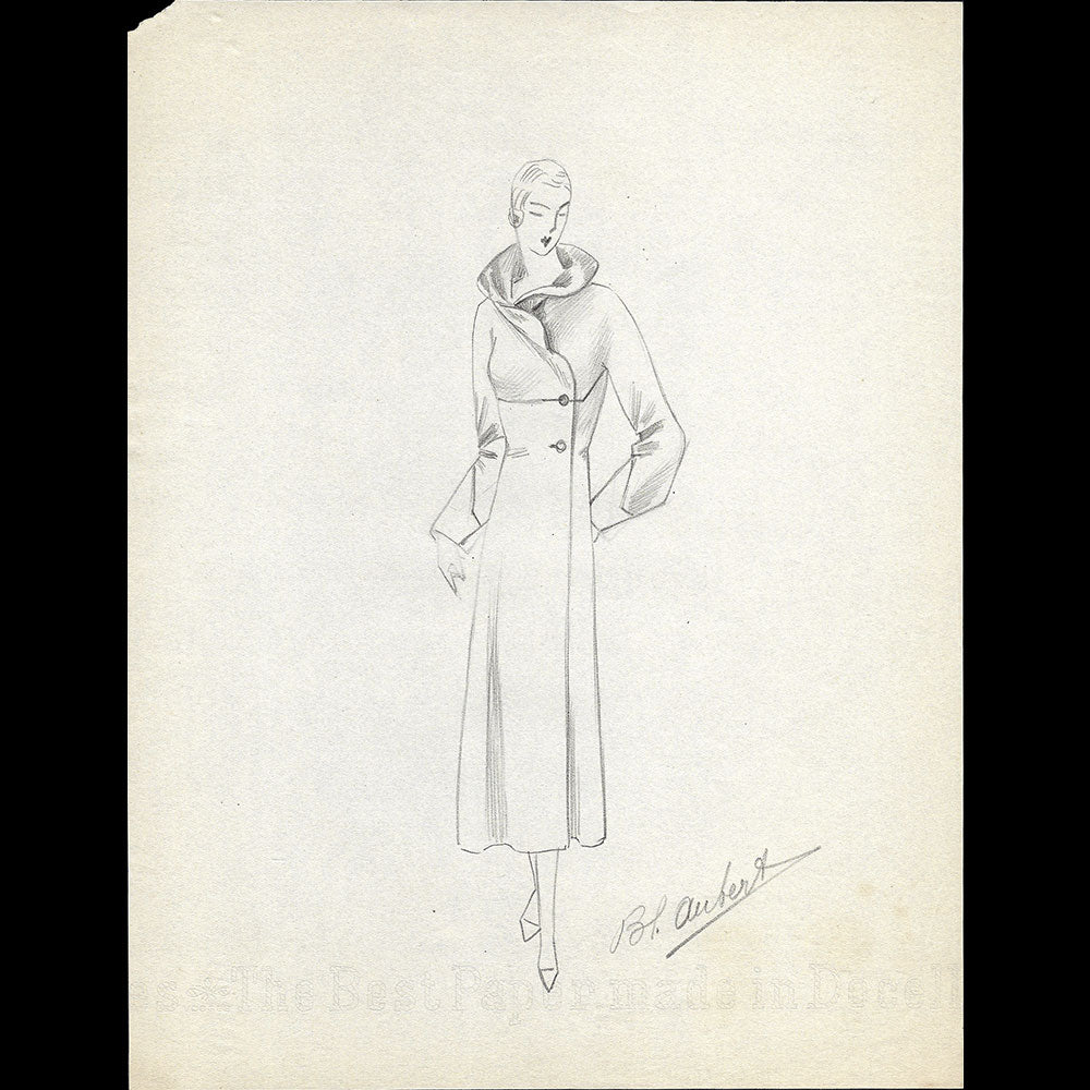 Vionnet - Dessin d'un manteau par Blanche Aubert (circa 1930)