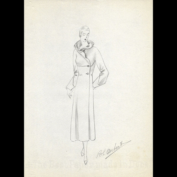 Vionnet - Dessin d'un manteau par Blanche Aubert (circa 1930)